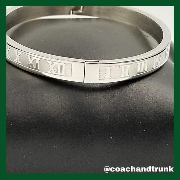 Stainless Steel Hypoallergenic Roman Numeral Hing Lock Bracelet NWT - Picture 3 of 6